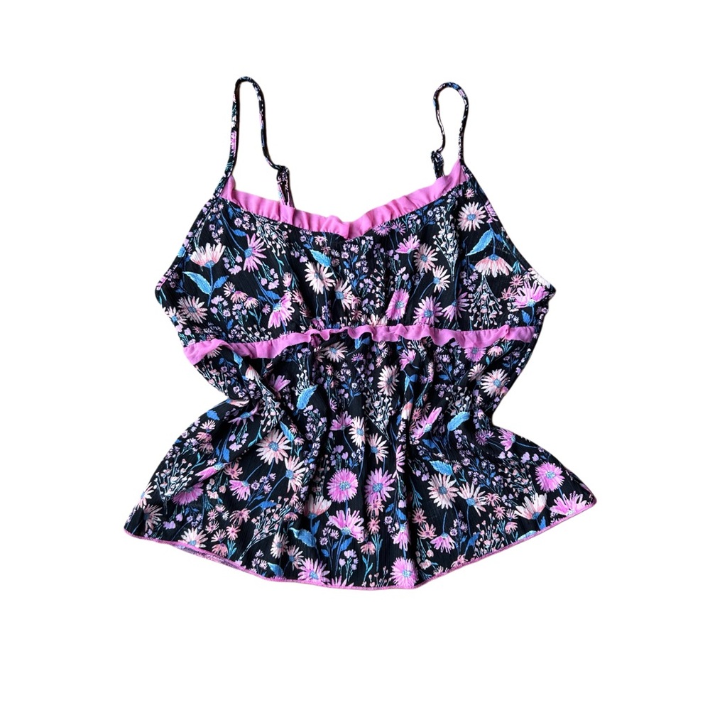 Secret Treasures Black Tank with Pink Floral Accents